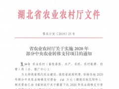 省农业农村厅关于实施2020年部分中央农业转移支付项目的通知  鄂农计发﹝2019﹞25号-襄阳晋中市农业农村局